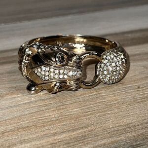 VINTAGE BANANA REPUBLIC GOLD TONE RHINESTONE TIGER CAT JAGUAR BRACELET SIGNED BR